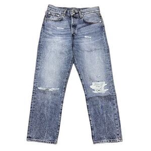 NWT‎ Daily Blue Women's Hype Cropped Jeans Size 28 Medium Wash Distressed Denim